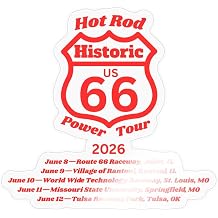 Spreadshirt Hot Rod Power Tour 2026 | US Car Show | Historic Route 66 Sticker, 4 x 4, Transparent Glossy