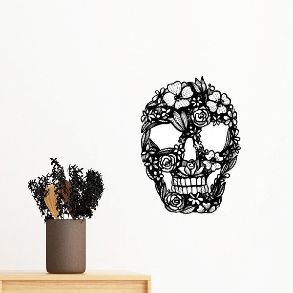 Autocollant amovible squelette fleur et feuille DIYthinker grand format de 70cm sans trace