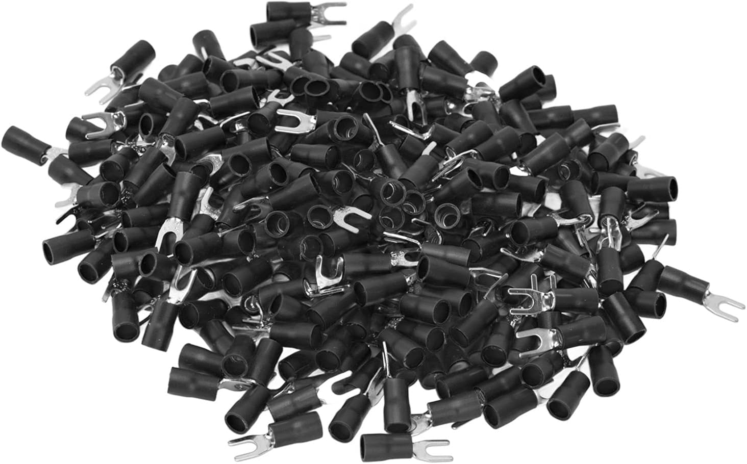 300Pcs Insulated Fork Spade Terminals, Insulated Fork Spade Terminals Copper PVC U Type Wire Connector for Transportation Lighting(SV2-4)