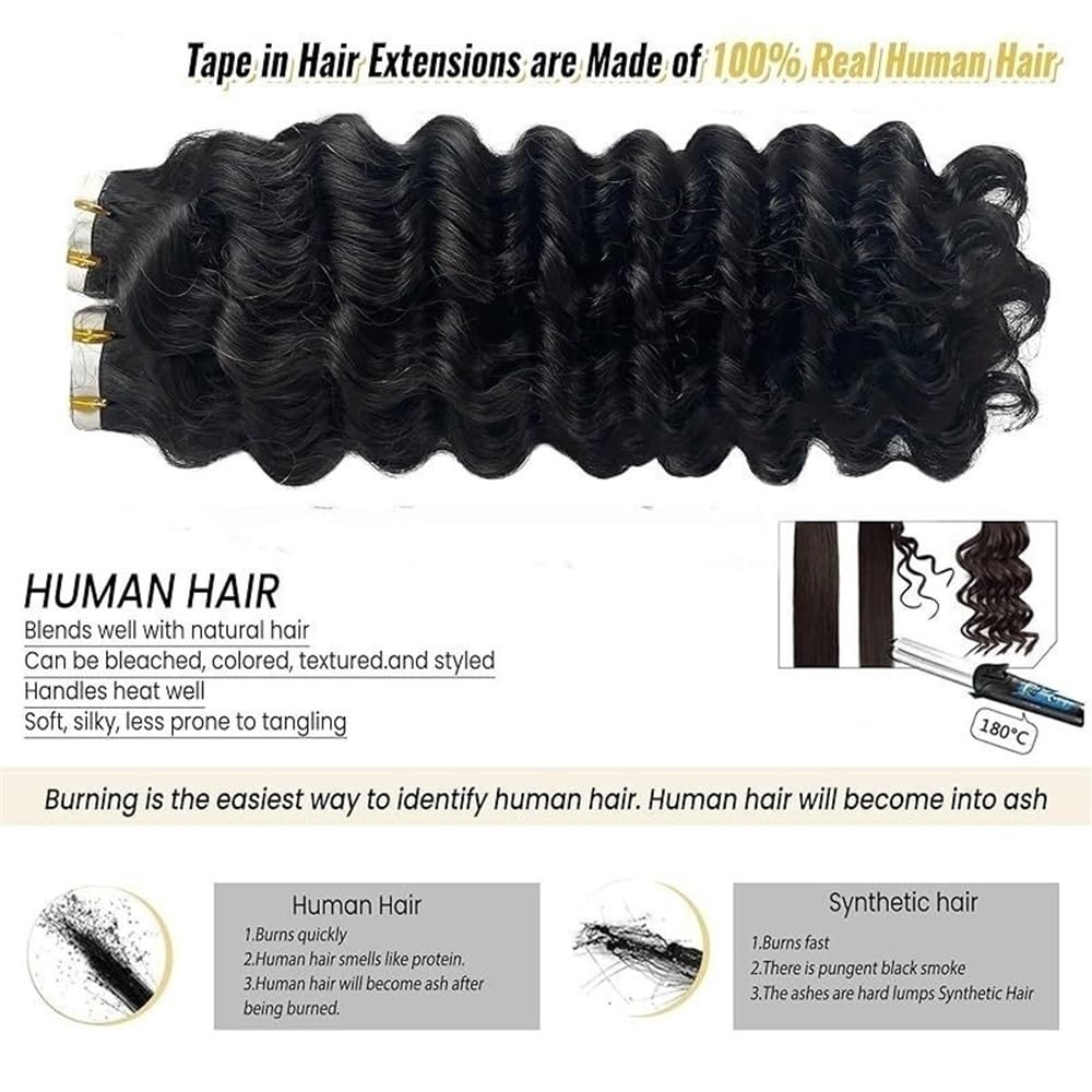 Klebe-Extensions, Echthaar-Extensions, für schwarze Frauen, gelockt, Jerry, 35,6 - 66 cm, natürliches Schwarz, Remy-Echthaar, unsichtbar (66 cm)