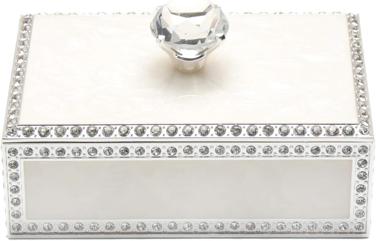 LASODYDiamond Crystal Jewelry Storage Box for Rings Earrings Necklace Treasure Chest Organizer Jewelry Keepsake Gift Box Case for Girl Women (Diamond Rectangle Silver Plating)