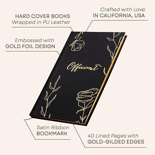 Vista 37 de MUUJEE Wedding Officiant Book - Black Gold Embossed Hardcover Journal Notebook Pastor Sermon Notes Officiant Gift - Wedding Gift Ideas (Design 1)