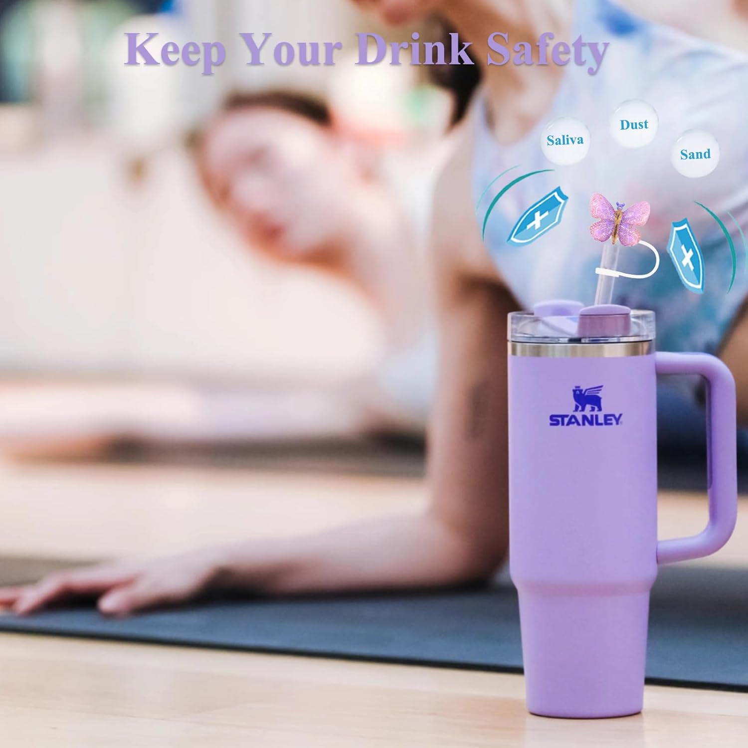 Butterfly Glitter Straw Covers - 4PCs Bling Straw Toppers for Stanley Quencher H2.0 30oz & 40oz Tumblers 10mm Reusable Silicone Accessories for All Ages - Image 5