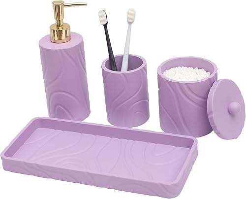 Miniatura 1 de Juego de accesorios de baño, 4 piezas, soporte para cepillos de dientes, dispensador de jabón, dispensador de soporte Qtip, bandeja de tocador,