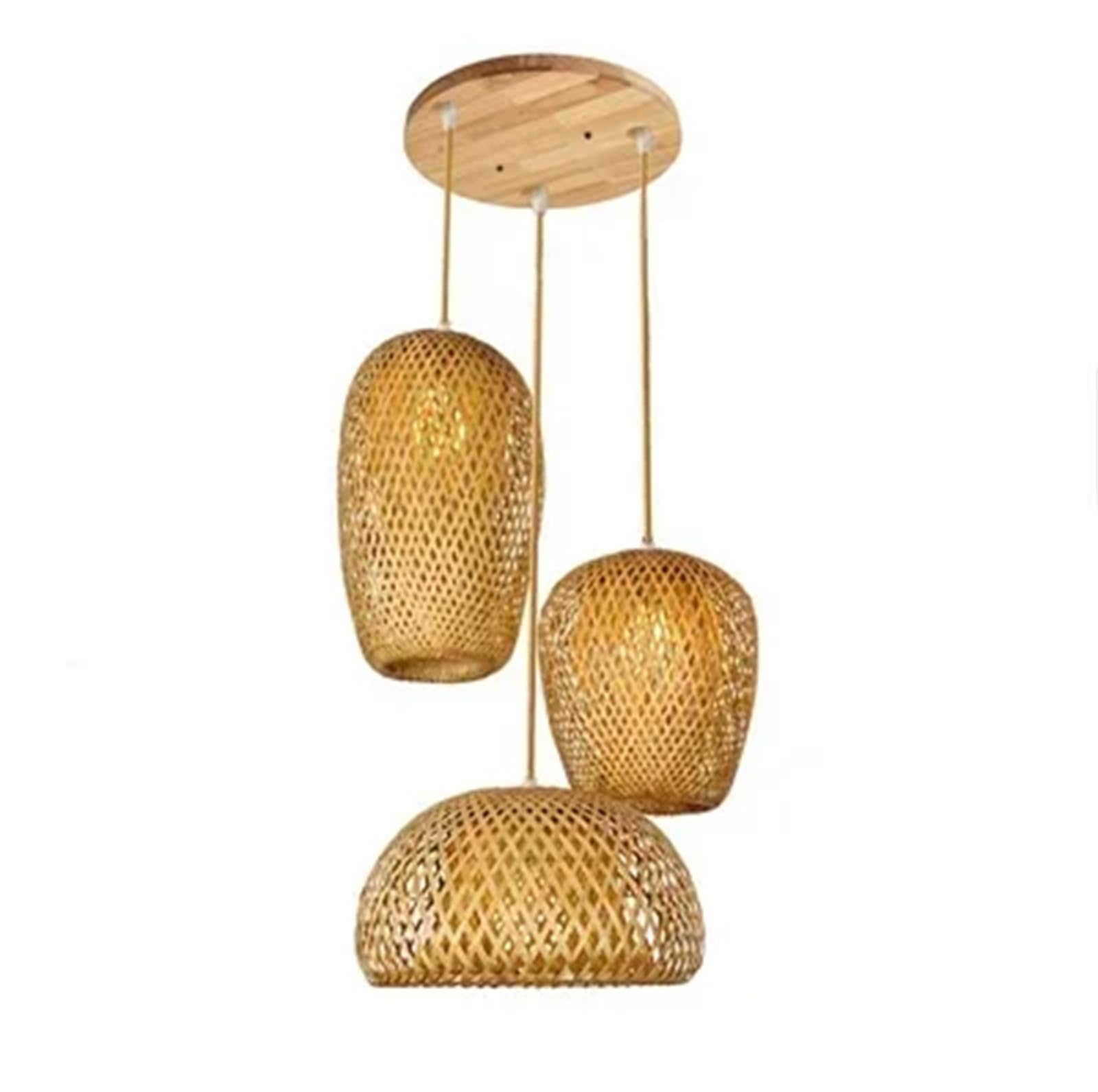 Rattan Wicker LED Pendant Lamp Chandeliers Hand-Woven Lampshades E27 Lighting Fixtures Hanging Suspension Light Wood B