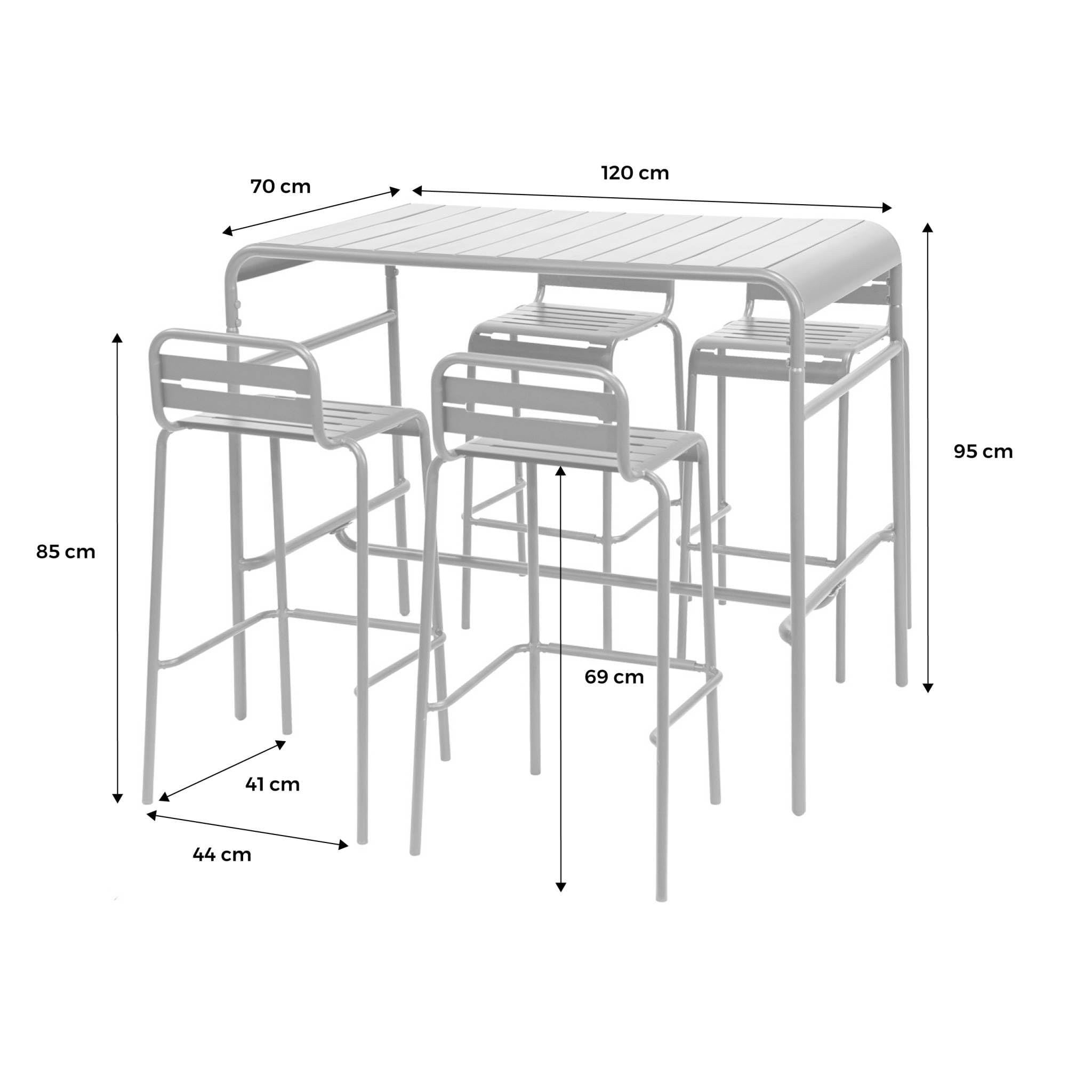 sweeek - Outdoor-Bartisch, 4 Hochstühle aus Stahl, 120 x 70 cm x 95 cm - Amelia