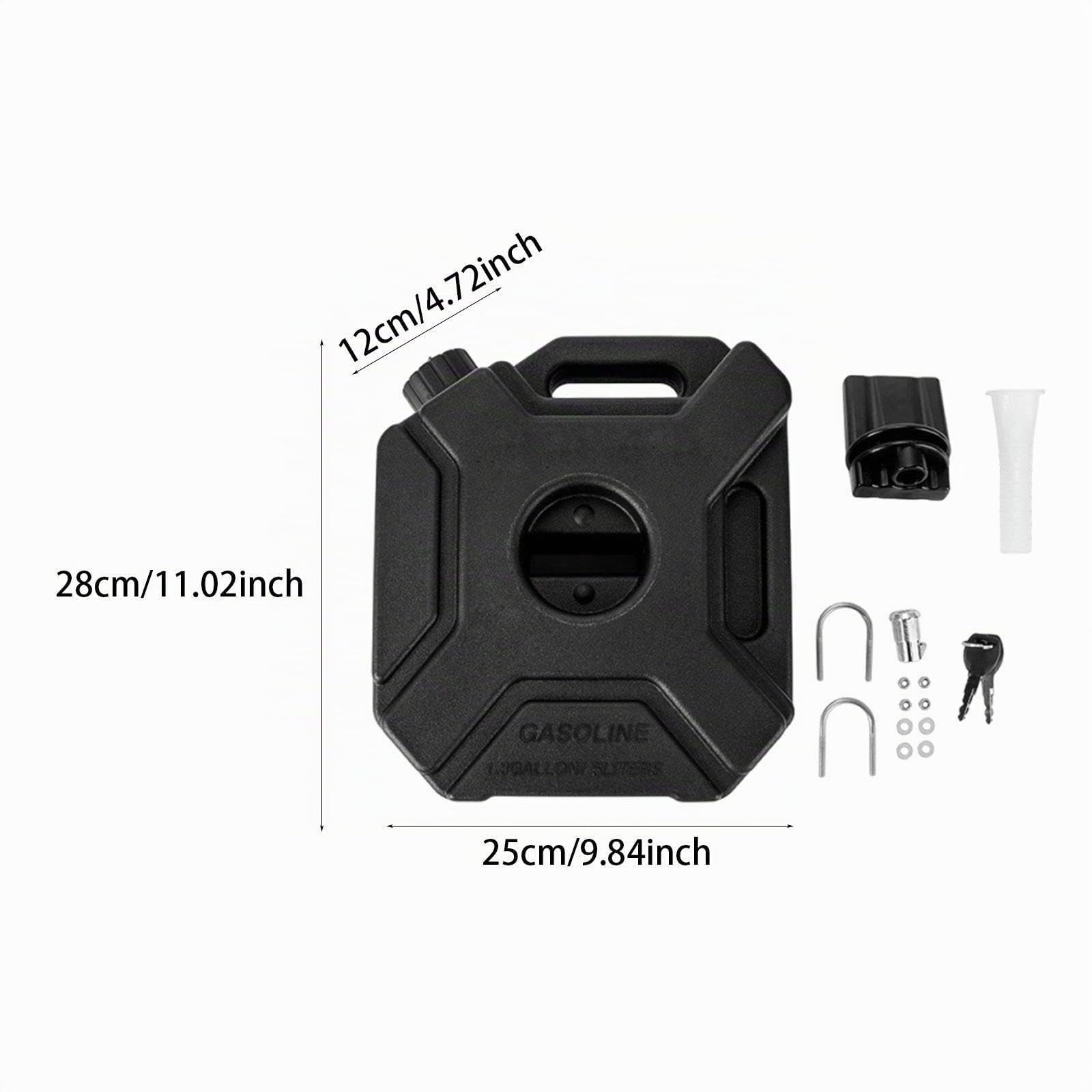 Milageto Réservoir d'Essence Portable avec Poignée, Bidon d'Essence de Rechange, Réservoir d'Huile en Plastique avec Serrure à Clé, Robuste, Bidon d'Essence Universel pour Moto, Quad et Auto, Noir, 5L