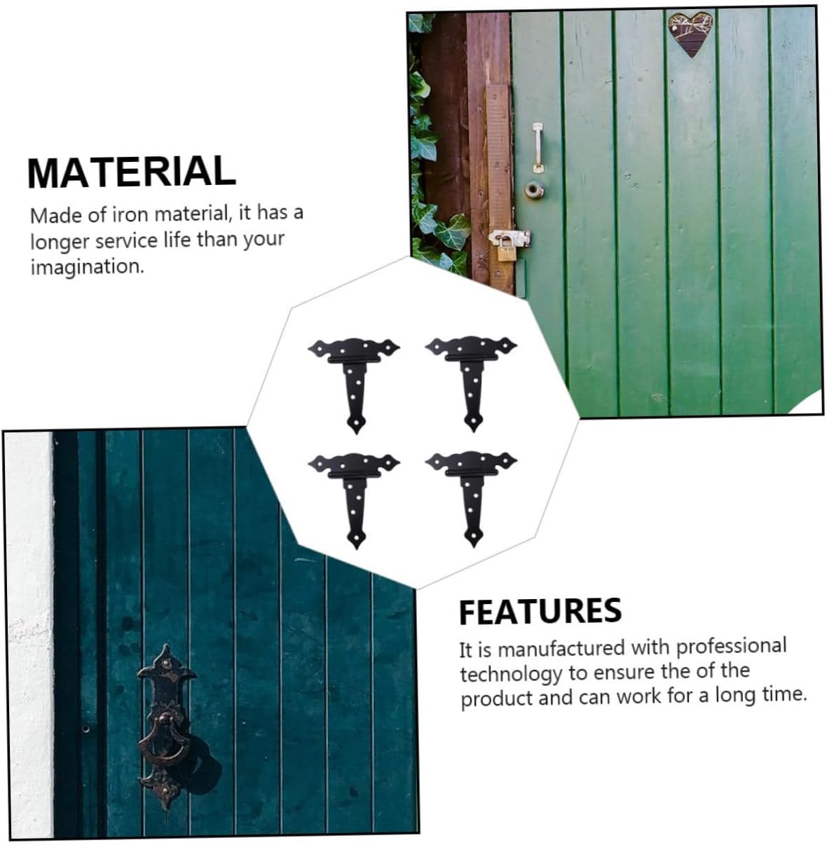 NUOBESTY 4pcs Heavy Duty Hinges Decorative Door Hinges for Barns Gates Sheds Easy Install Noise-reducing Design