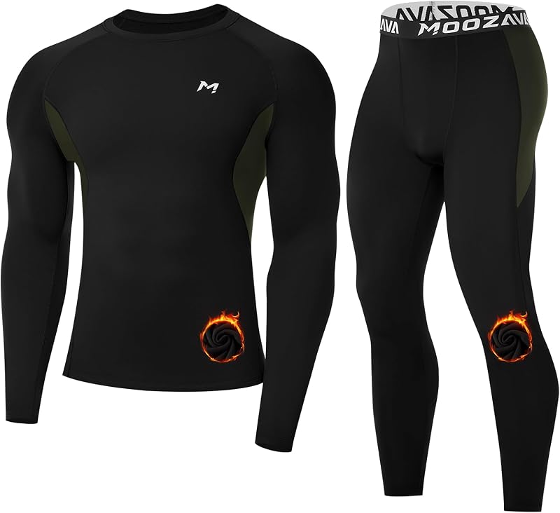 Moozava Ropa interior térmica para hombres Long Johns forro polar conjunto de capa base equipo de caza clima frío parte superior pantalones camisa pantalones