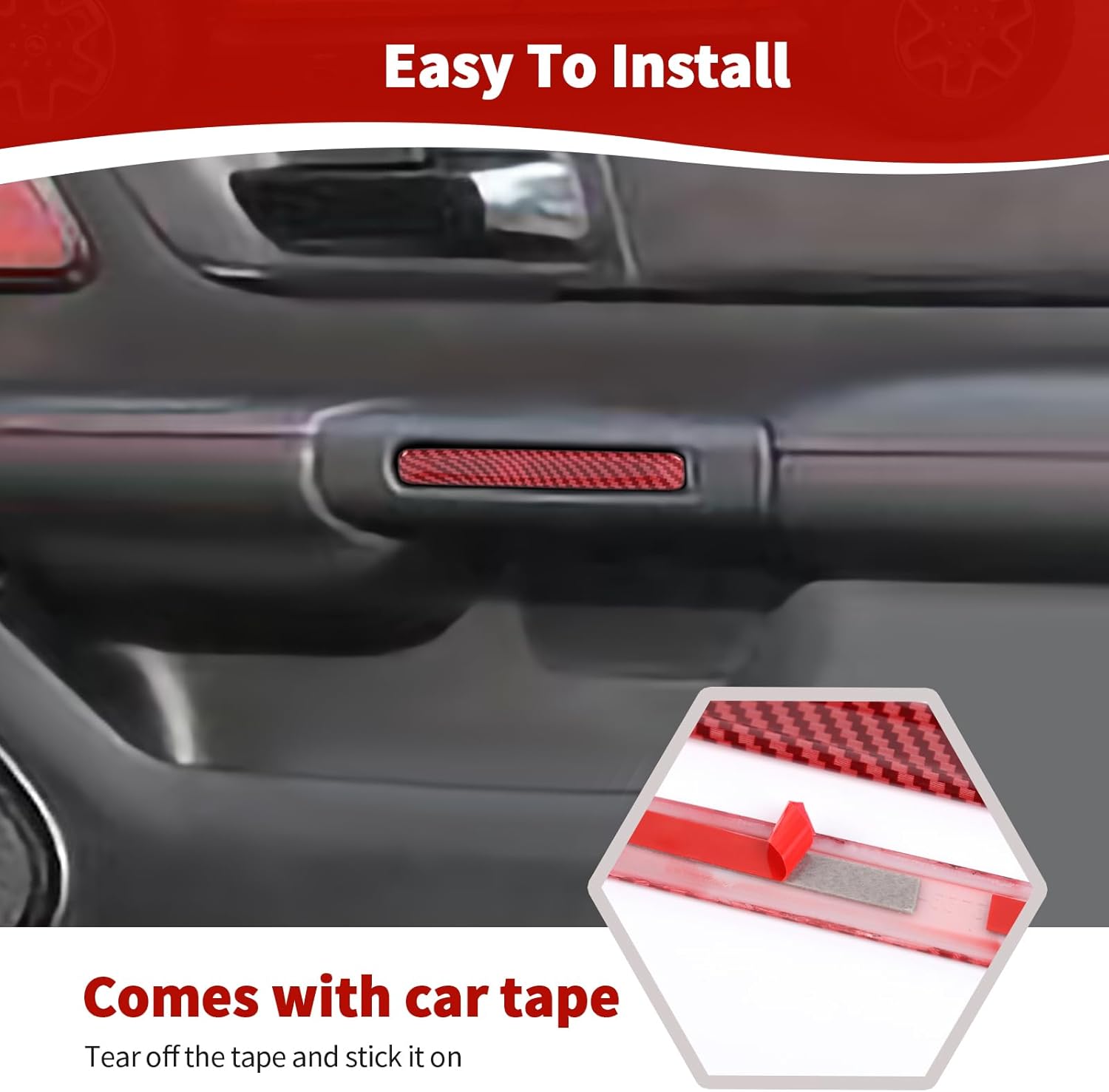 for RAM TRX Inner Door Handle Trim Cover Strips Fit for RAM TRX 2018-Present Red Carbon Fiber Interior Accessories 4pcs