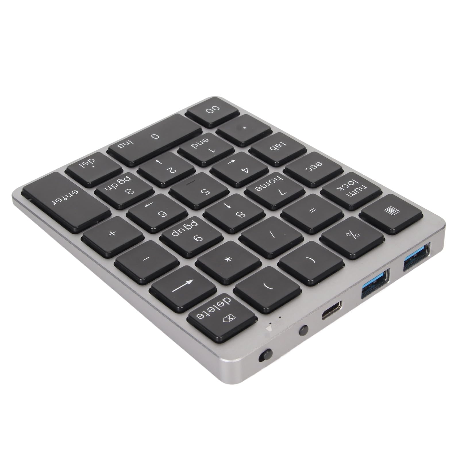 Vikye Pavé Numérique Bluetooth, pavé Numérique 28 Touches Filaire Portable Ultra Fin, Mini pavé Numérique Rechargeable en Alliage D'aluminium pour iOS, Android, Systèmes Windows (Gris foncé)