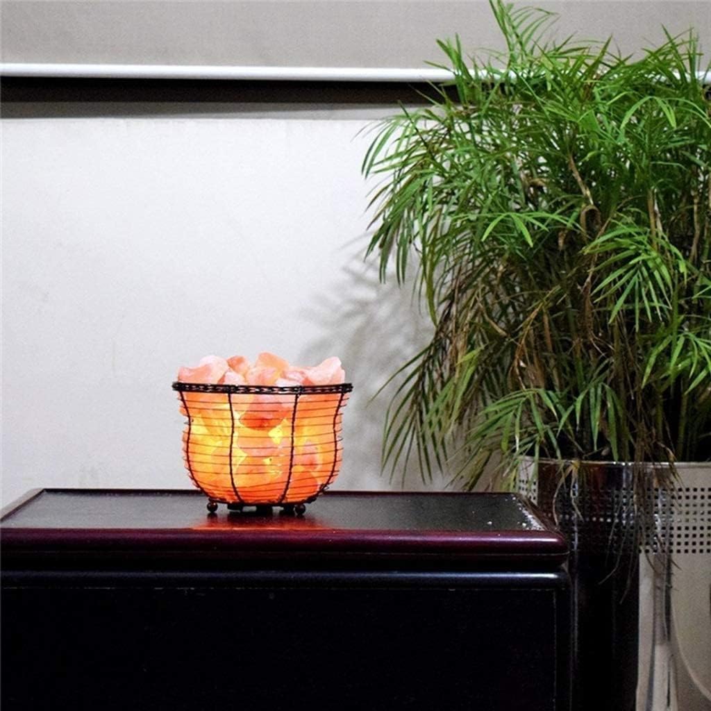 Natural Himalayan Salt Lamp, Tall Round Metal Basket lamp with Dimmer Switch | 8-10 lbs