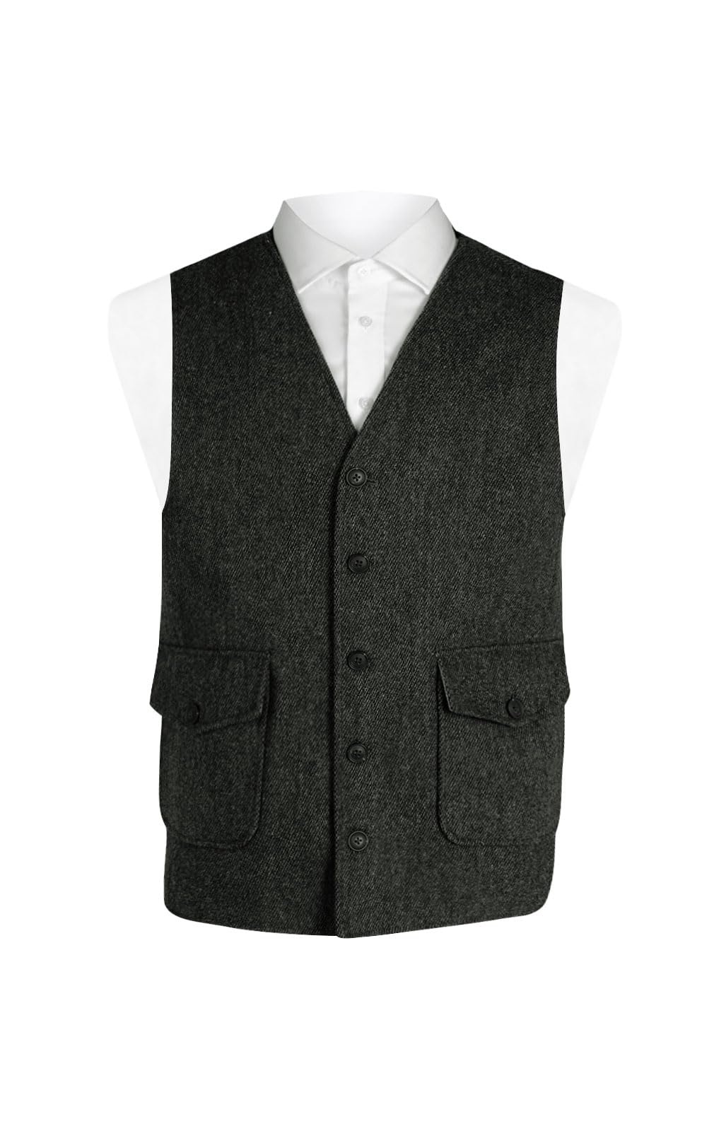 Dobell Mens Grey Barleycorn Tweed Waistcoat Regular Fit Patch Pockets-L (42-44in)