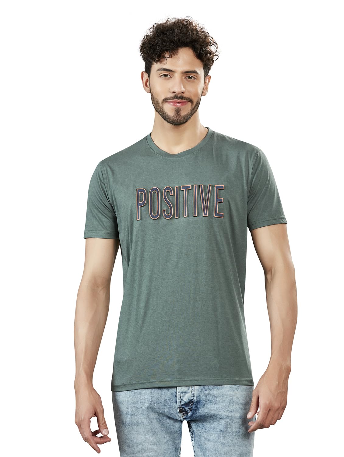 BE POSITIVEOffers a Men's Round Neck Chest Print Half Sleeve T-Shirt