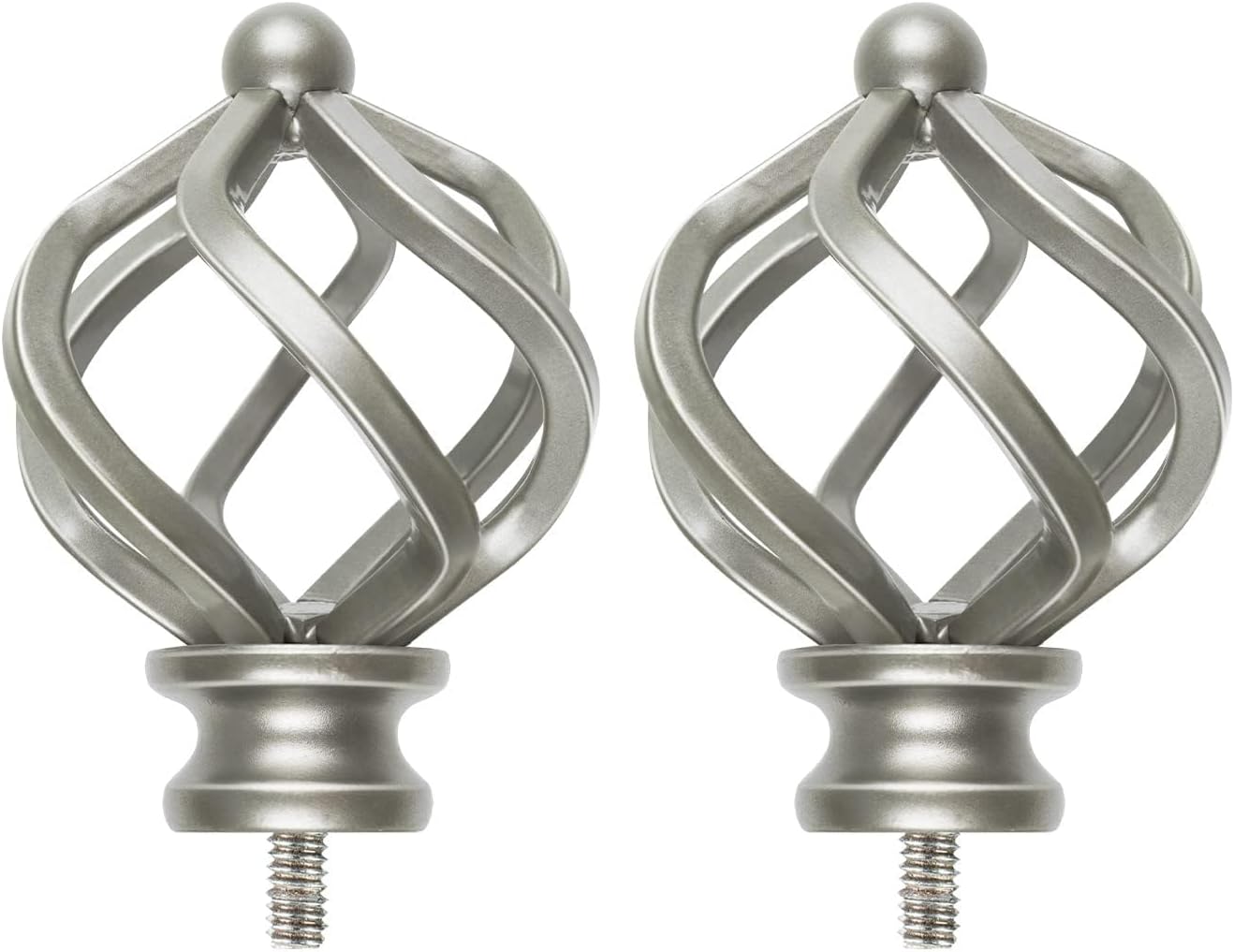 KAMANINA Top-Bead Twisted Cage Replacement Ends for 3/4 or 5/8 Inch Curtain Rod, Antique Silver,2pcs