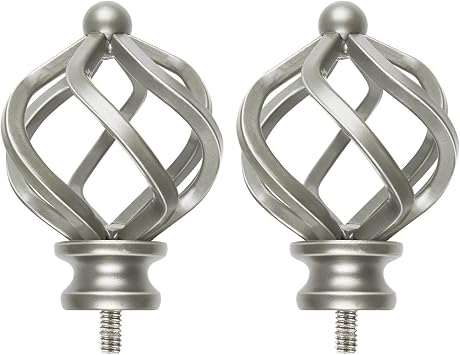 KAMANINA Top-Bead Twisted Cage Replacement Ends for 3/4 or 5/8 Inch Curtain Rod, Antique Silver,2pcs