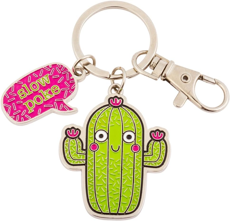 Slow Poke Cactus 2 x 3 Inch Enamel Metal Lobster Claw Key Ring Keychain