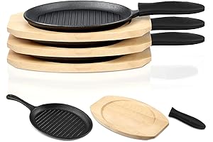 Pre-Seasoned Cast Iron Fajita Plates Three Pack with Accessories