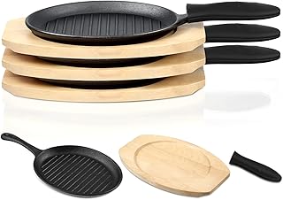 Tanlade 3 Sets Cast Iron Skillets Pre Seasoned Fajita Pan Heavy Duty Con...