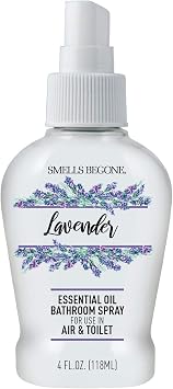SMELLS BEGONE 4 oz Essential Oil Bathroom Spray - Instantly Eliminate Toilet & Bathroom Odors - Air Freshener Made with Essential Oils Lavender