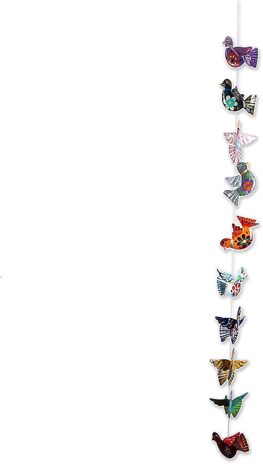 NOVICA Artisan Handcrafted Aluminum Decorative Garland Painted of Floral Mexican Birds Multicolor Metal Mexico Accessories Home Accents Animal Themed [46in H x 3.9in W x 4.7in D] ' Festive Doves'