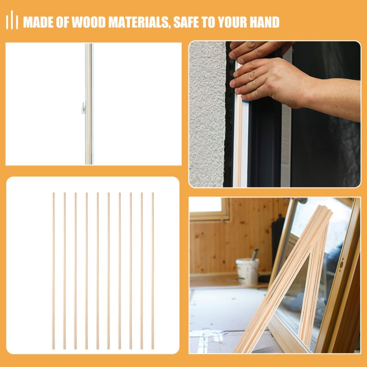 12pcs Wood Strips for Window Decoration and DIY Model Making 8mm