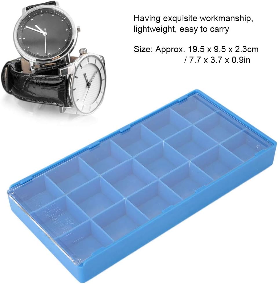 YUYTE Watch Parts Storage Box Organizer, Plastic, Blue, 8/18 Grid, Dust-proof Lid, Watchmaker Repairing Tools Storage Tray