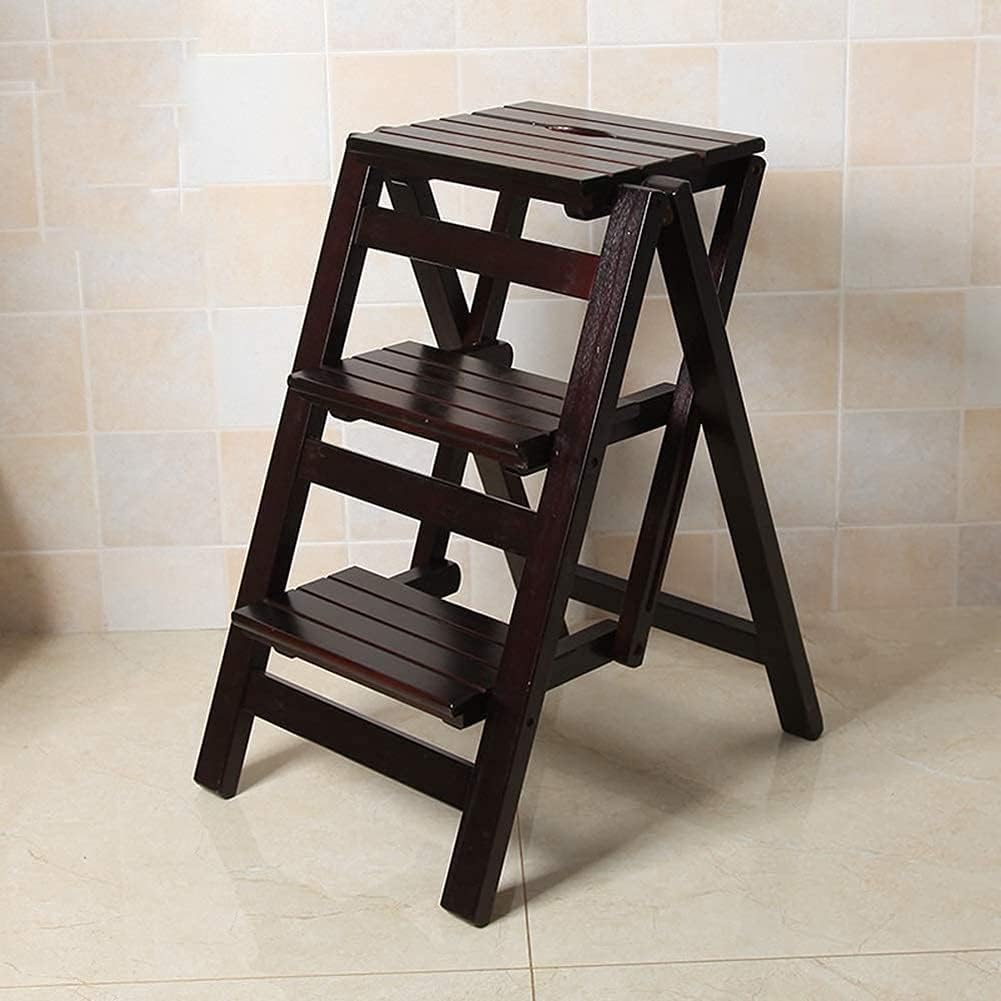 Folding Step Stool 3 Tier Wooden Ladders Small Foot Stools Ultra Slim Profile Steps Sturdy-Portable for Home Office Kitchen Photography Use (Wood Color)