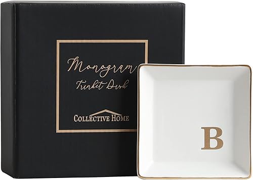 Miniatura 2 de COLLECTIVE HOME - Bandeja de cerámica para joyas, plato decorativo con monograma para anillos, aretes, collares, pulseras, llaves de reloj, regalo