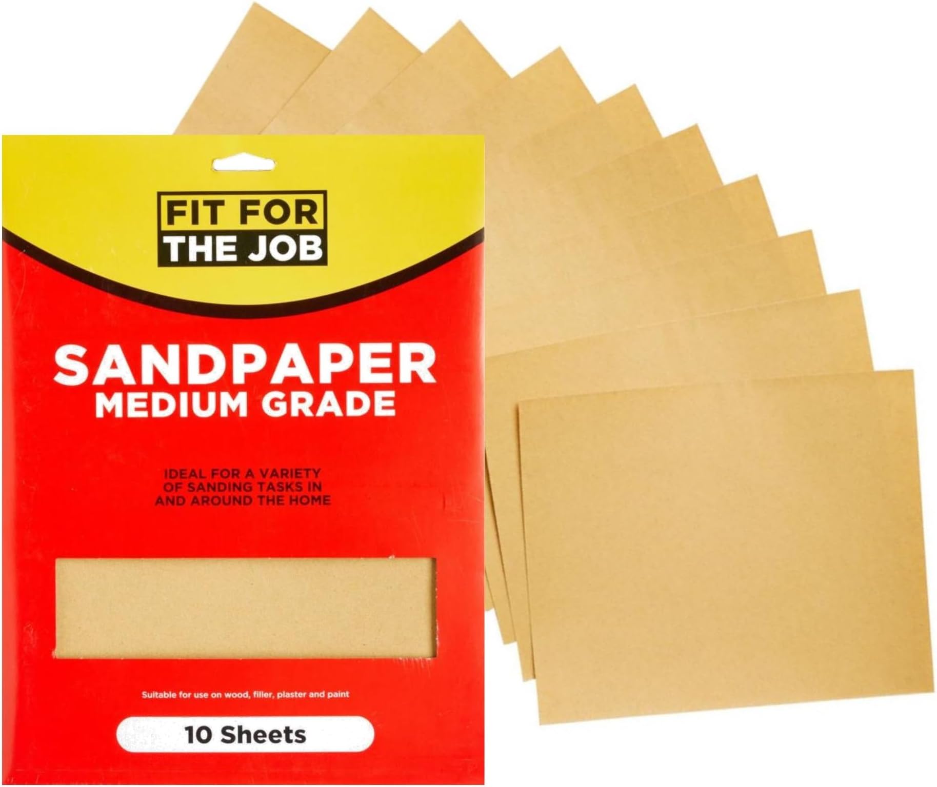 Fit For The Job 10 Large A4 Size Sheets Medium Grade Sandpaper for Sanding Wood, Furniture, Metal, Plaster For Home Improvement, Decorating & More, 11x9 inch (230x280mm) 11" x 9"