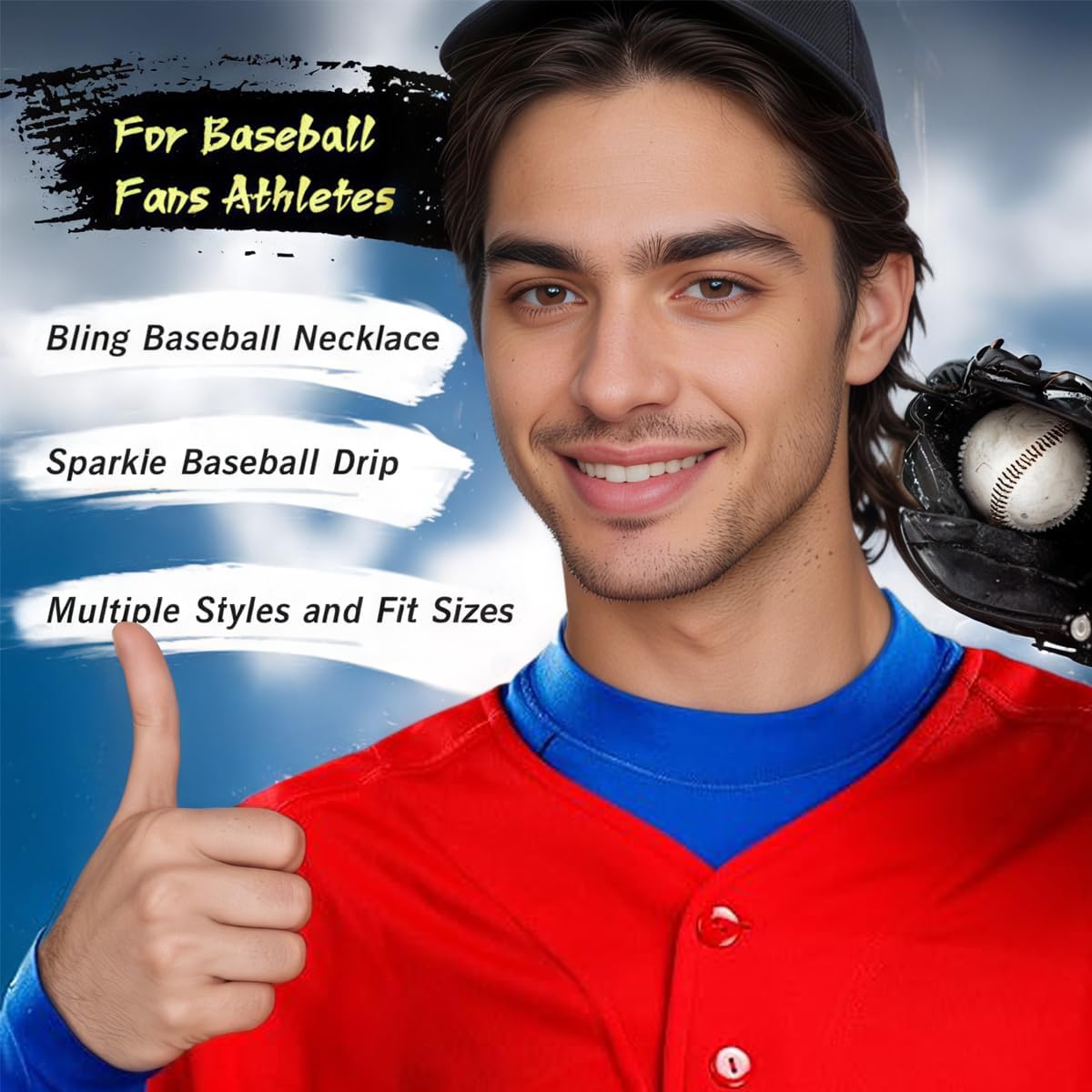 Unisex Colorful Diamond Baseball Necklace – Diamond Rhinestone Beaded Chain Necklace, Stylish Baseball Jewelry Gift for Baseball Enthusiasts and Team Players - Image 3