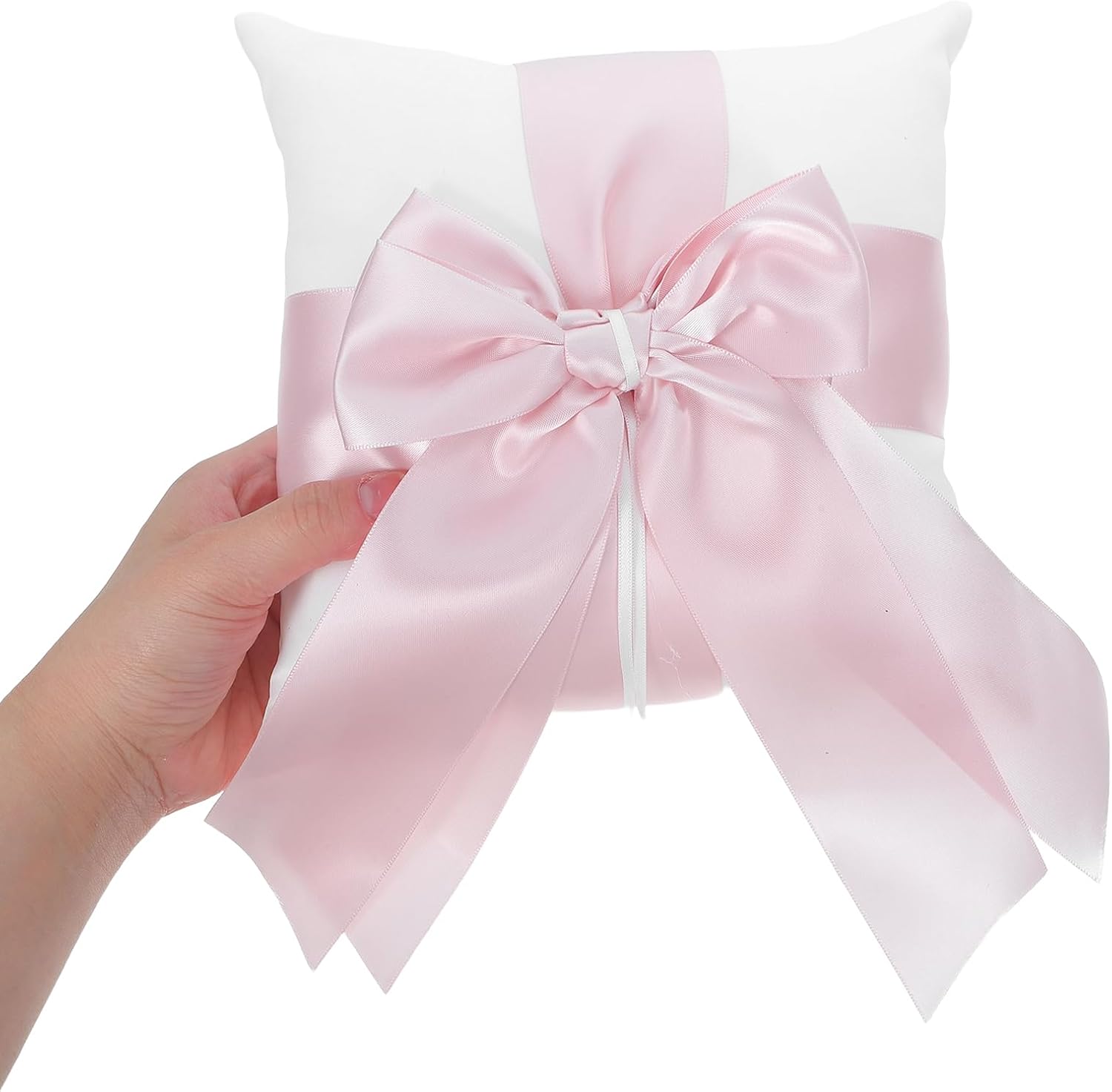 LUOZZY 2 Pcs Wedding Ring Pillow with Ribbon Bow 7.9 inch Cushion for Bridal Party Engagement Ceremony Decor Jewelry Keepsake Gifts