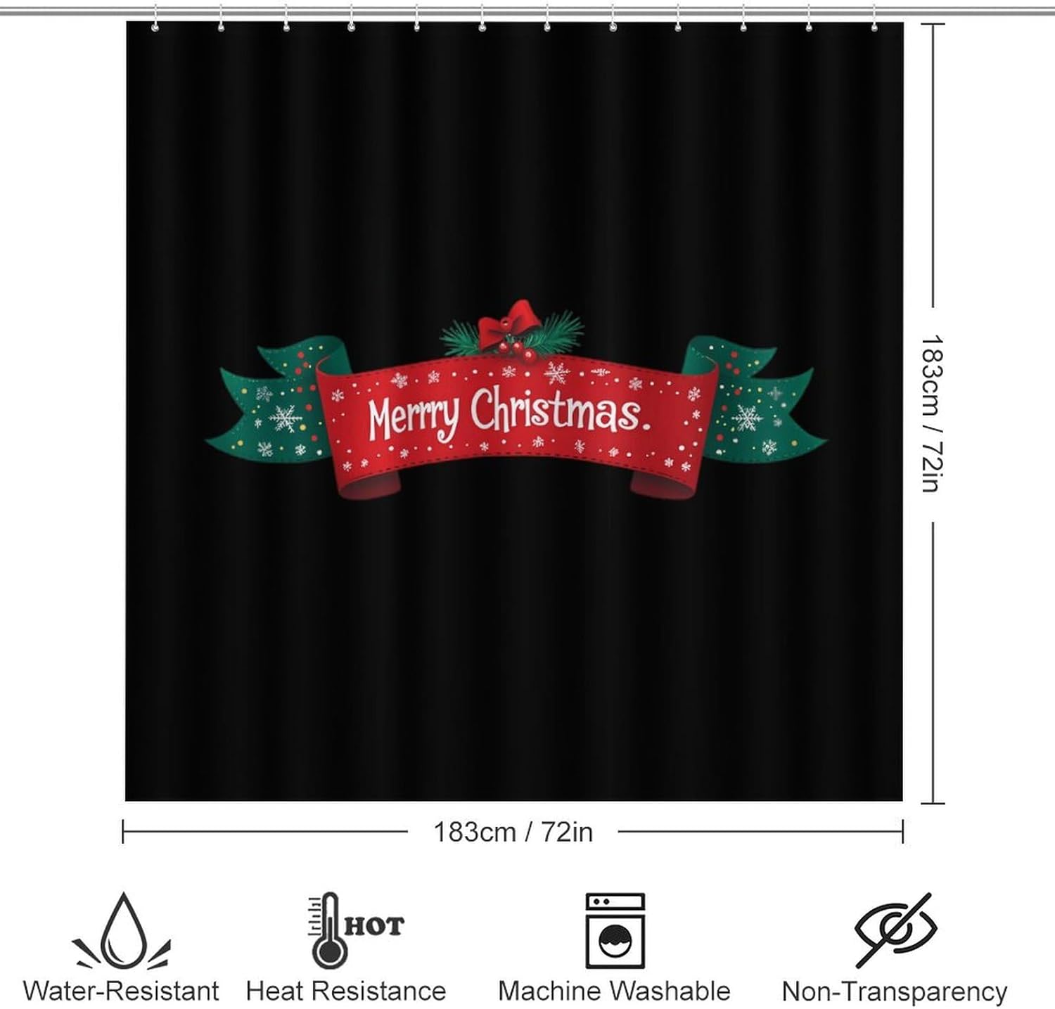 Christmas Ribbon Merry Christmas Bathroom Sets with Shower Curtain and Rugs 4 Piece with U-Shaped Floor Mat Toilet Lid Cover