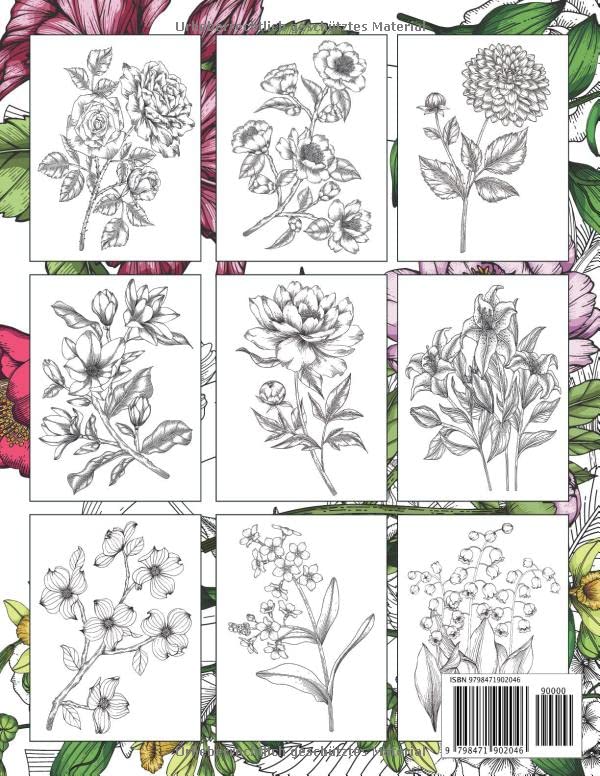 Schöne Blumen - Malbuch für Erwachsene: Blumen und Garten Ausmalbuch mit 50 Motiven zum Ausmalen für Entspannung und Stressabbau
