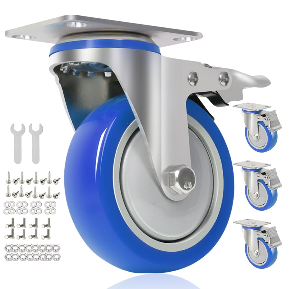 Enyke Lot de 4 roulettes robustes de 10,2 cm avec verrouillage, roues industrielles d'extérieur pour établi, chariot, chariot, chariot
