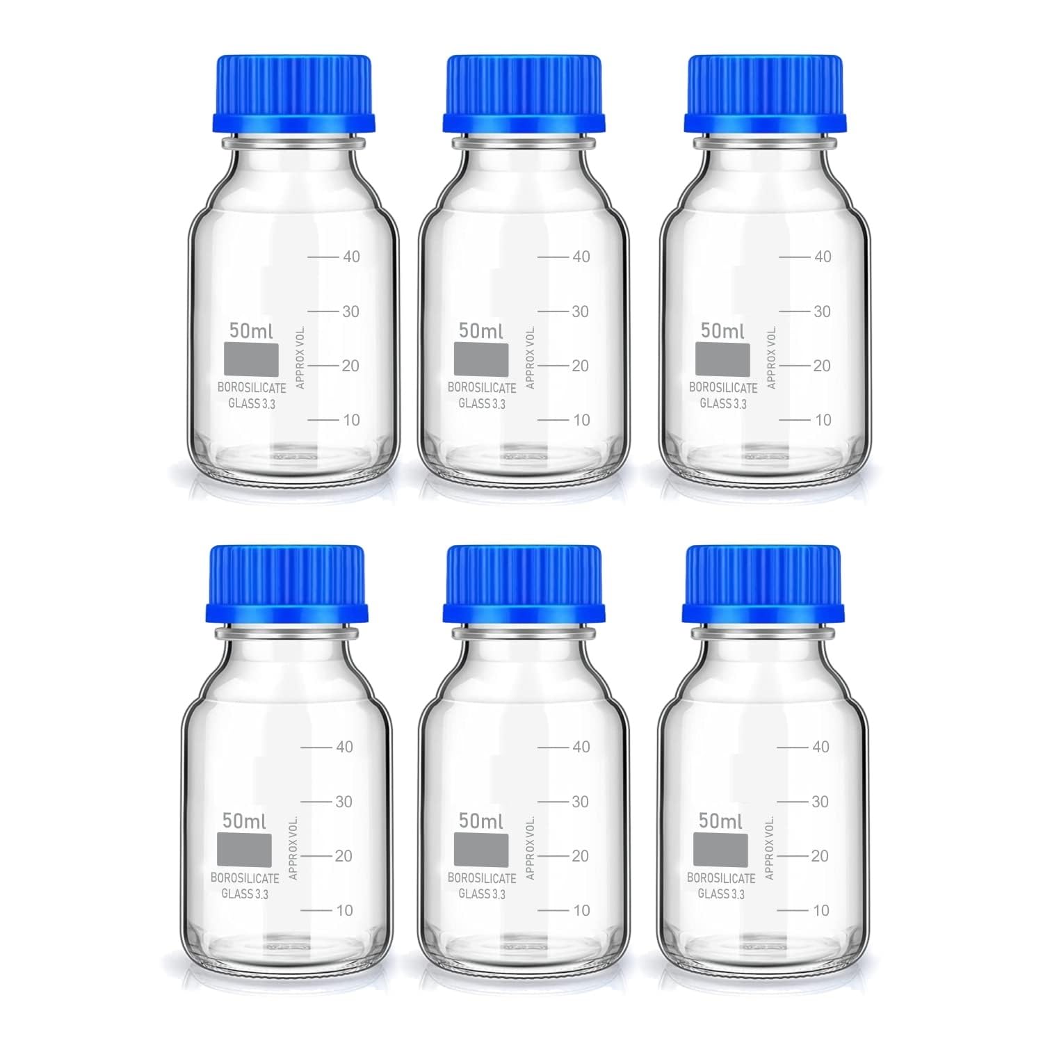 RAWAL'S Borosilicate Glass reagent bottle 50ml with leak proof Blue Screw Cap pack of 6 for glassware wide mouth chemical bottles for lab, laboratory, kitchen and professional use-picture-10