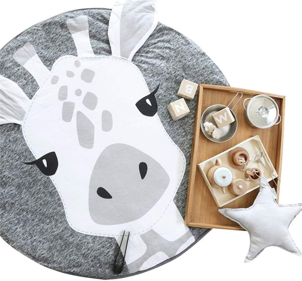 ABREEZE Kids Nursery Rug Play Mat Round Carpet Cartoon Giraffe Home Decor Animal Round Rug Nursery Giraffe Baby Playmat Tummy Time Blanket