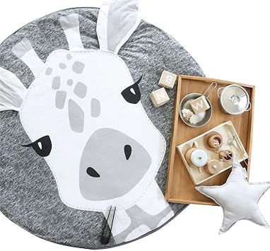 ABREEZE Kids Nursery Rug Play Mat Round Carpet Cartoon Giraffe Home Decor Animal Round Rug Nursery Giraffe Baby Playmat Tummy Time Blanket