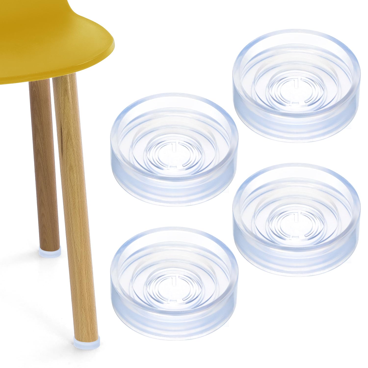 QWORK® 4 Pcs Clear Castor Cup Set for diameter 20/30/40mm Furniture Legs, Outer Dimensions 13mm x 45 mm