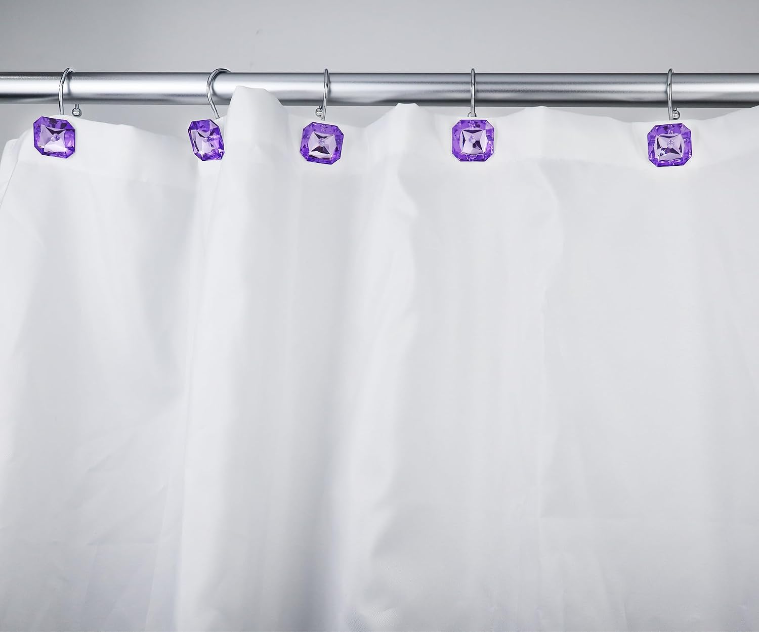 Shower Curtain Hooks Rings for Bathroom, Stainless Steel Rust Resistant Decorative Rhinestones Square Purple Shower Hooks Hangers for Shower Curtains, Clothing, Towels, etc. image 4