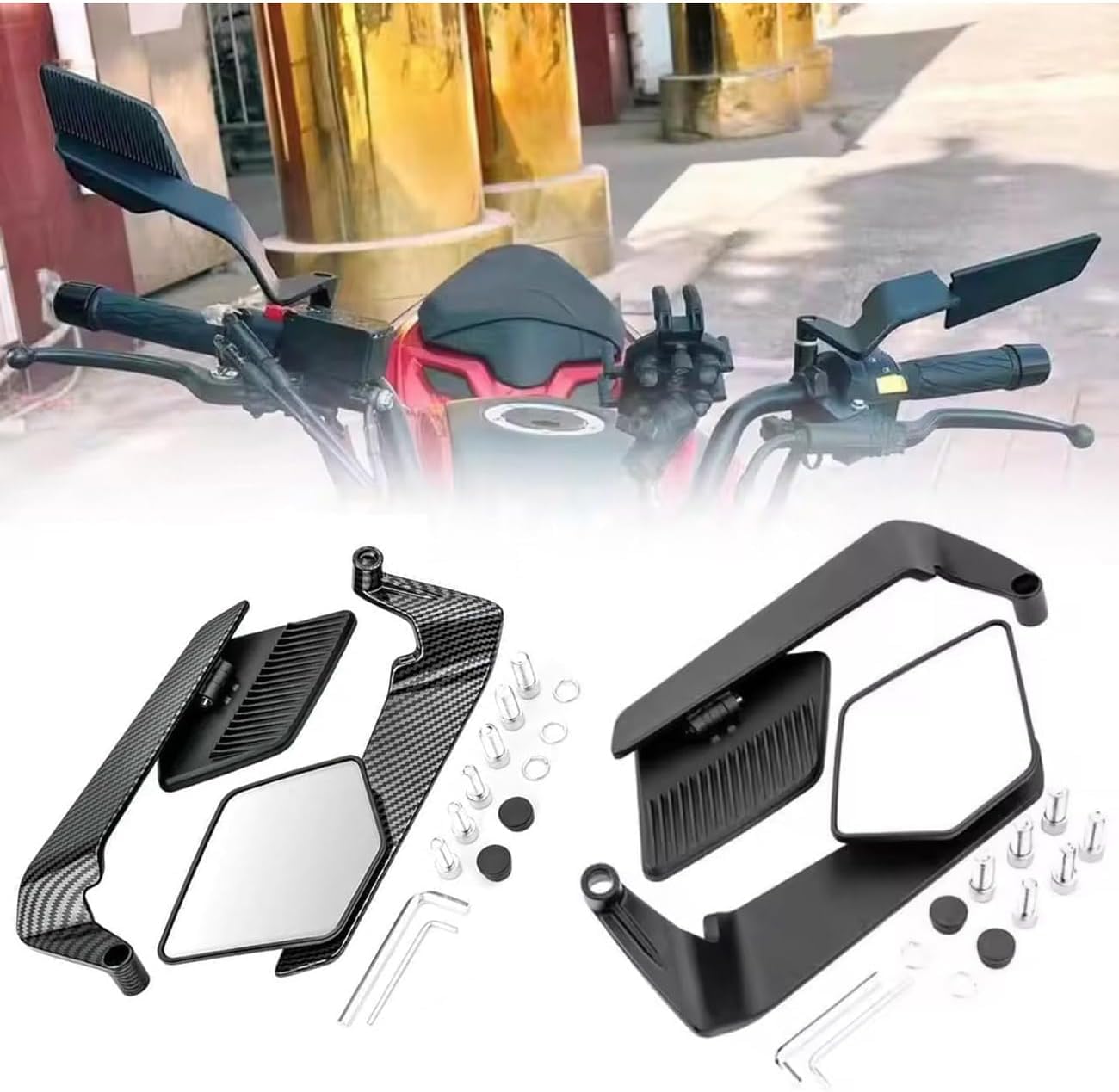 Rétroviseur Moto pour Benelli TRK 502, Réglable Rétroviseurs Latéraux de Moto Rotatif à 360° Réduire l'angle Mort Installation Facile,A