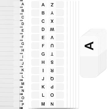 OIIKI 364PCS White Alphabet Tabs, A to Z 26 Letters Alphabet Stickers, Alphabetical Tabs Indexes, School Alphabet Label Stickers for Books, Dictionary, Notes, File -14 Sheets