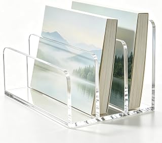 Clear Acrylic Mail Organizer for Desk, 3-Compartment Vertical Letter Sorter and Desktop File Holder for Bills, Envelopes, Documents, Folders, Notebooks, Home Office Countertop