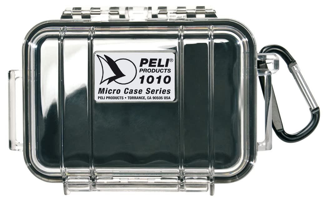PELI 1010 Cajita Protectora estanca para Accesorios pequeños, IP67 estanca e Impermeable al Polvo, 0,3L de Capacidad, Fabricada en EE.UU., Color Negro/Transparente