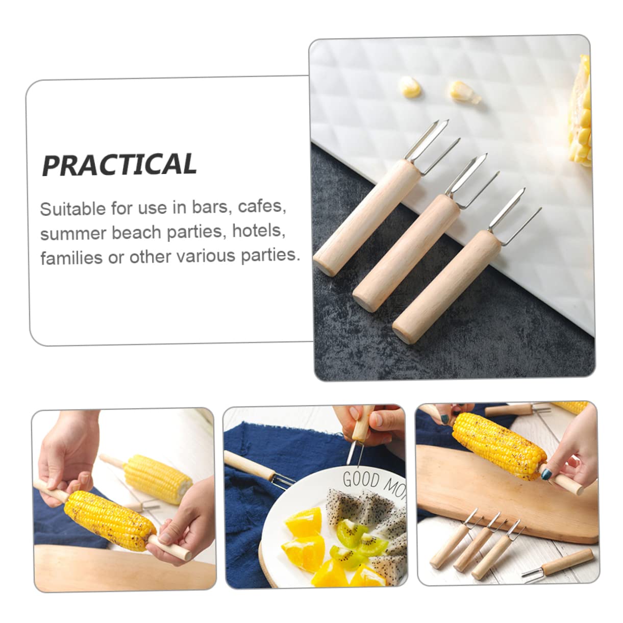 Levemolo 4pcs Stainless Steel Corn Forks with Handles Durable Bbq Tools for Grilling for Parties Family Gatherings and Outdoor Cooking