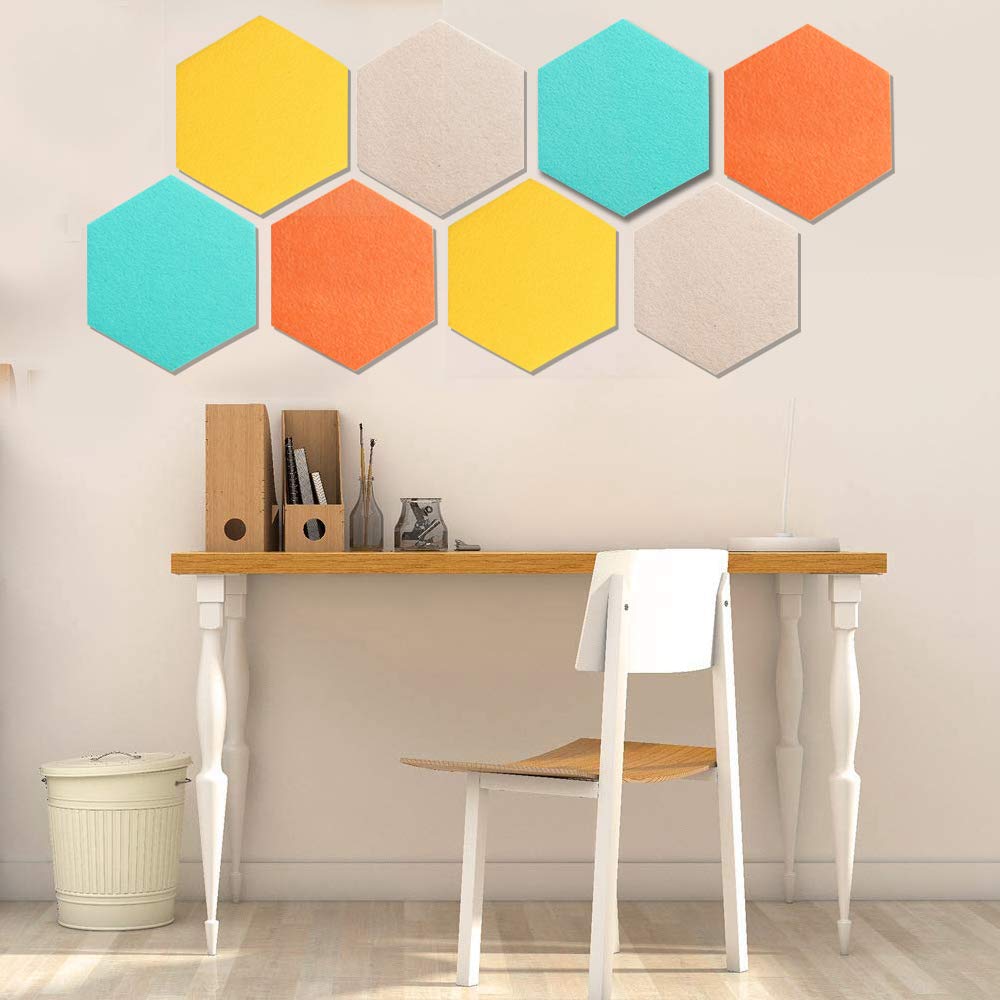 Sechseck Filz Pinnwand Set - 8-teilige Memoboards Mit Stiften Für Wanddekoration (Grau)