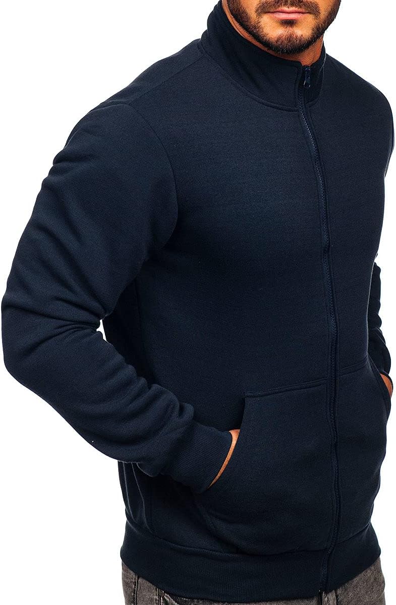 Men's Track Jackets Black Lightweight Sweatshirts Full Zip Up Mock Neck Long Sleeve Tops with Pocket