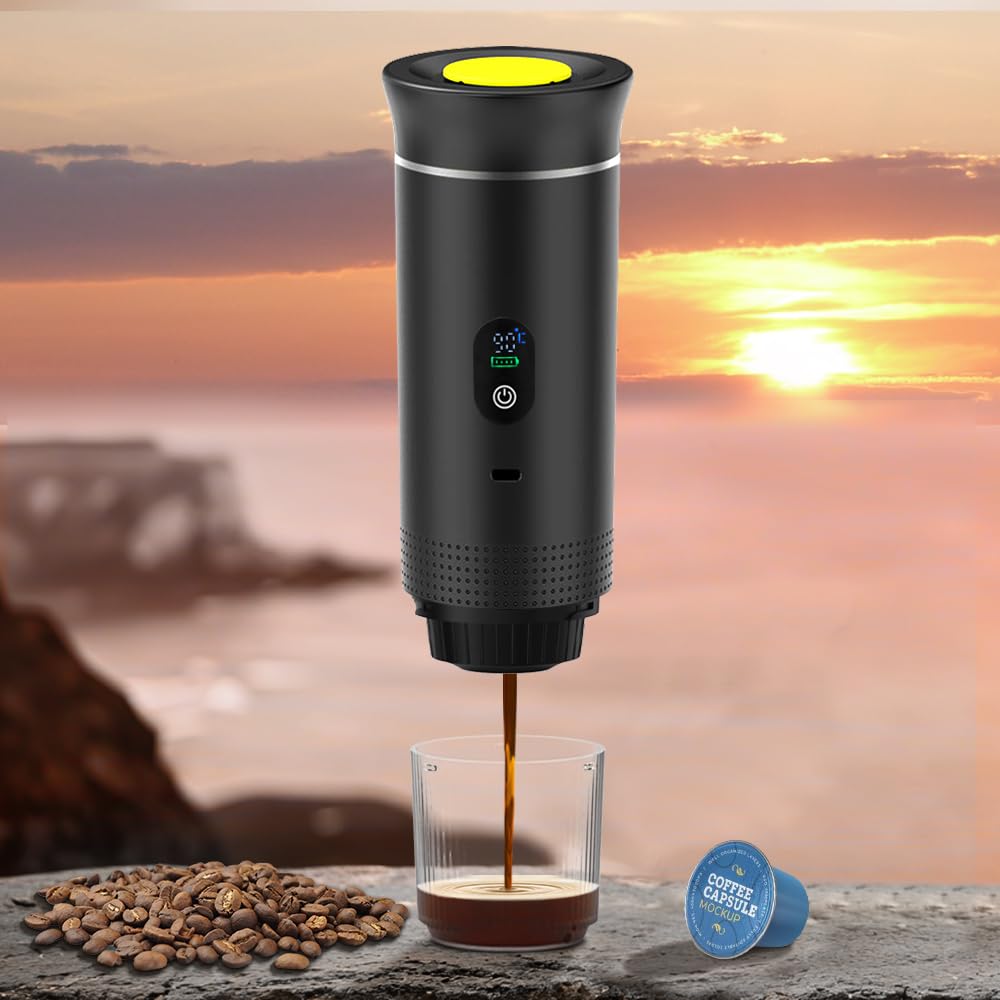 SAUSI Cafetera Portatil 3 en 1 - Batería USB Recargable, Capacidad 80 ml, Compatible con Cápsulas Espresso y Café Molido, Ideal para Coche, Oficina, Viajes y Camping