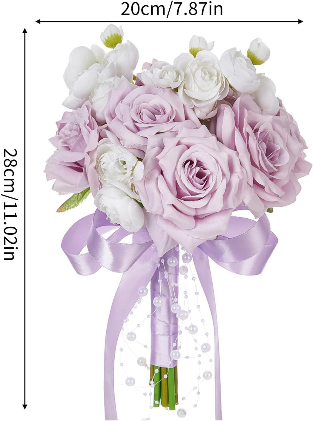 Firlar Wedding Bouquets for Bride, 11.02 Inch Fake Roses Flowers Bridal Bouquet, Artificial Silk Flowers Bridesmaid Bouquet, Artificial Flower Bouquet for Wedding Decor (B)