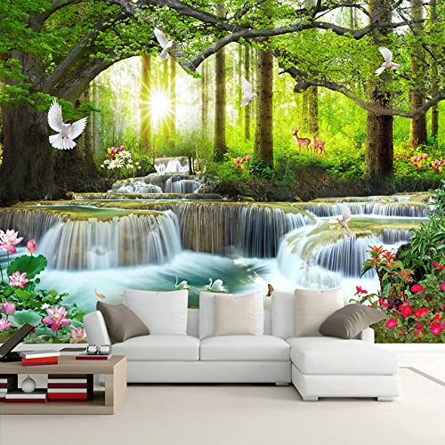 3D peintures murales papier peint Nature vert forêt cascades Photo mur tissu salon Tv canapé classique décor à Murale Papier Peint 3D Salle de séjour Chambre à coucher séjour Mural enfant-200cm×140cm Cover